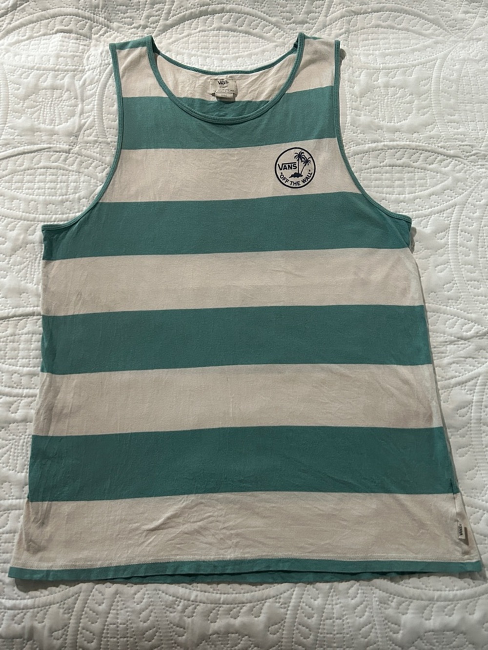 Vans Men’s Wide-Stripe Tank Top in Teal and off white Sz: XL